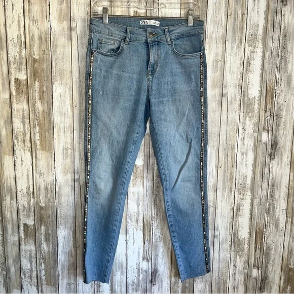 Zara Fray Ankle Mid Rise Jeans Women’s 6 - Picture 2 of 8